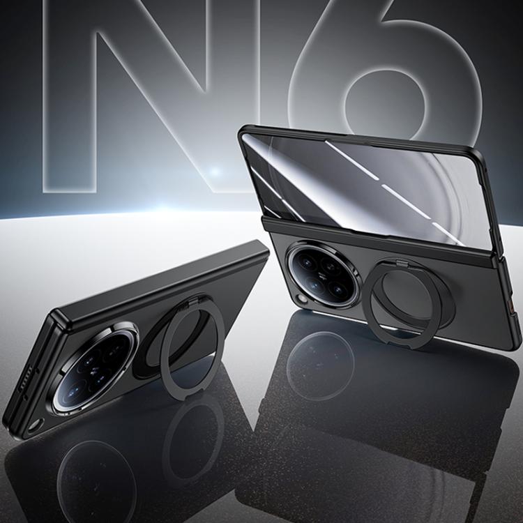 

For OPPO Find N6 5G Transparent Hinge Integrated Film 360 Magnetic Ring Holder Phone Case(Black)