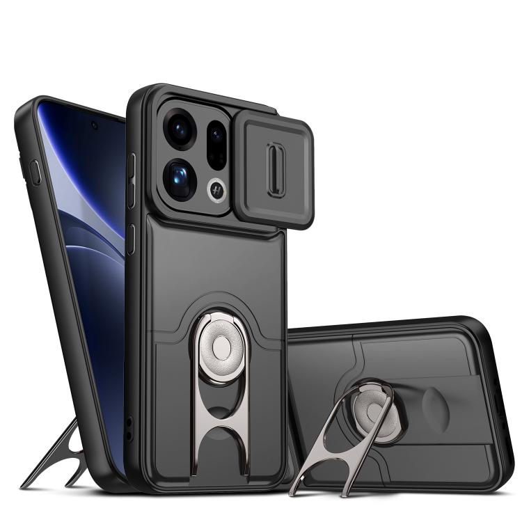 For OPPO Find X9 Sliding Camera Cover 2 in 1 Rotating Holder Air Bag Shockproof Phone Case(Black)
