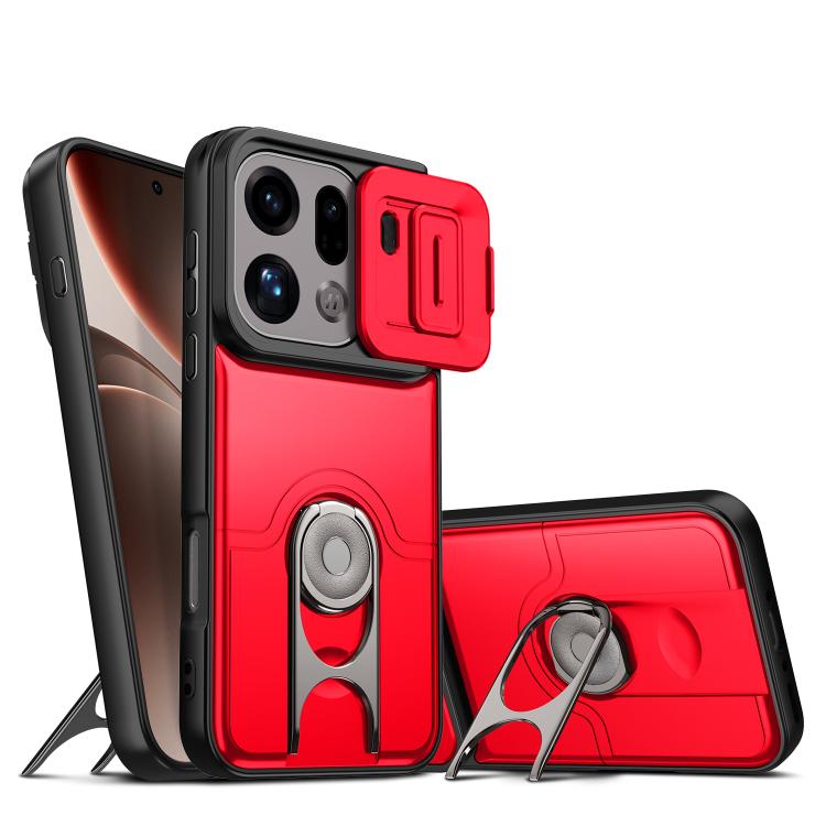 For OPPO Find X9 Pro Sliding Camera Cover 2 in 1 Rotating Holder Air Bag Shockproof Phone Case(Red)