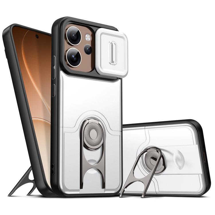 

For OPPO Reno15 Pro 5G Global Sliding Camera Cover 2 in 1 Rotating Holder Air Bag Shockproof Phone Case(Silvery)