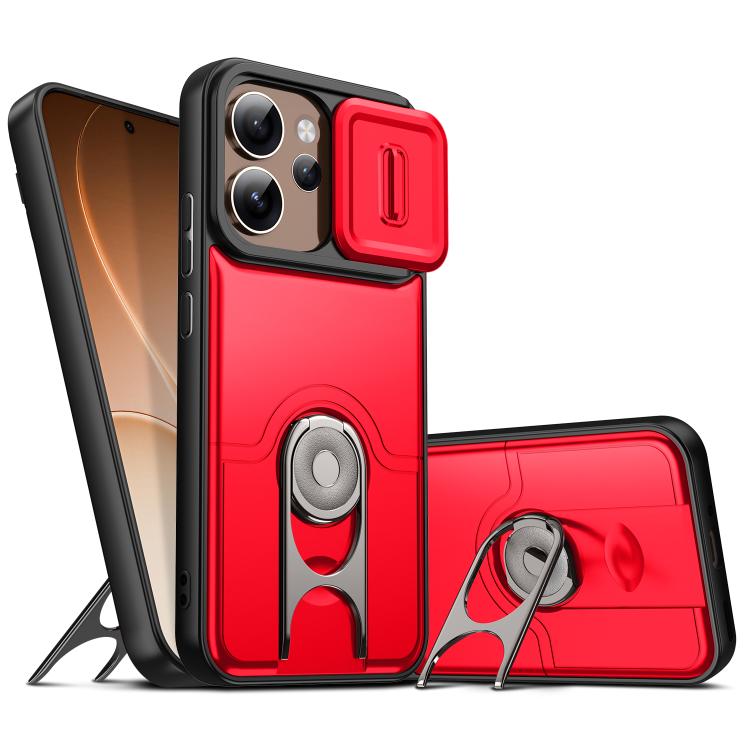 For OPPO Reno15 Pro 5G Global Sliding Camera Cover 2 in 1 Rotating Holder Air Bag Shockproof Phone Case(Red)