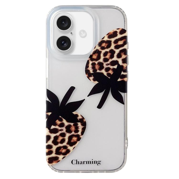 

For iPhone 17 Double Layer Frosted Pattern TPU Phone Case(Leopard Print Strawberry)