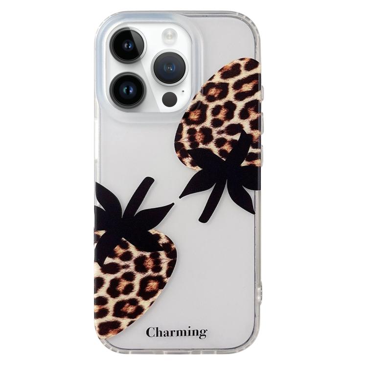 For iPhone 14 Pro Double Layer Frosted Pattern TPU Phone Case(Leopard Print Strawberry)
