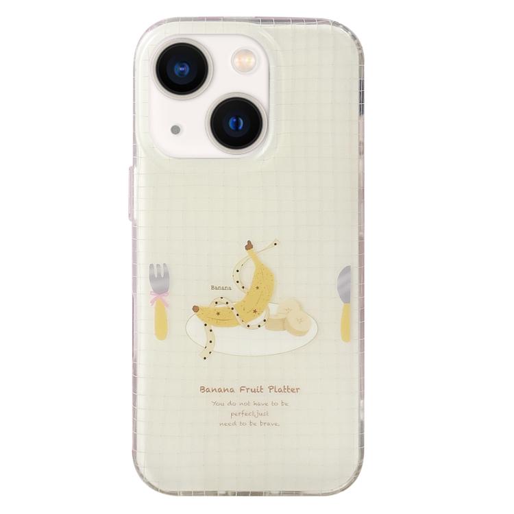 For iPhone 13 Double Layer Frosted Pattern TPU Phone Case(Banana Platter)