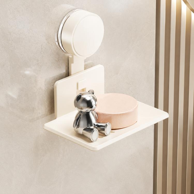 No Drilling Wall Mounted Suction Cup Soap Holder Drainable Metal Storage Tray, Type:Single Pack(Creamy)