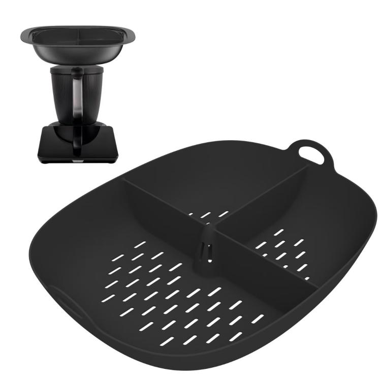 For Thermomix TM7 Food Processor Food Grade Silicone Divided Steamer Tray Replacement Part(Black)