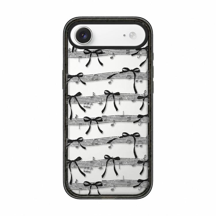 For iPhone Air Lace Bow Printed Acrylic TPU Phone Case(Musical Note Black Bow)