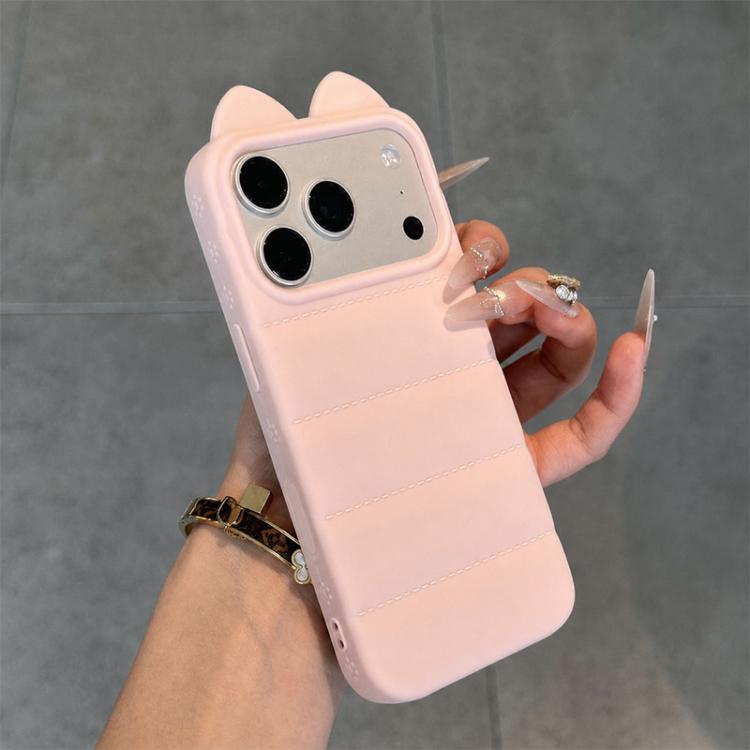 For iPhone 17 Pro Max Cute 3D Cat Ear Silicone Shockproof Phone Case(Pink)