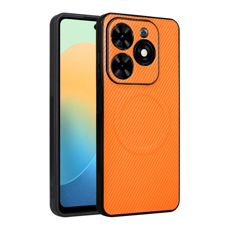 

For Tecno Pop 10C / Infinix Hot 40i Precise Cutout Carbon Fiber Texture Vegan Leather Phone Case(Orange)