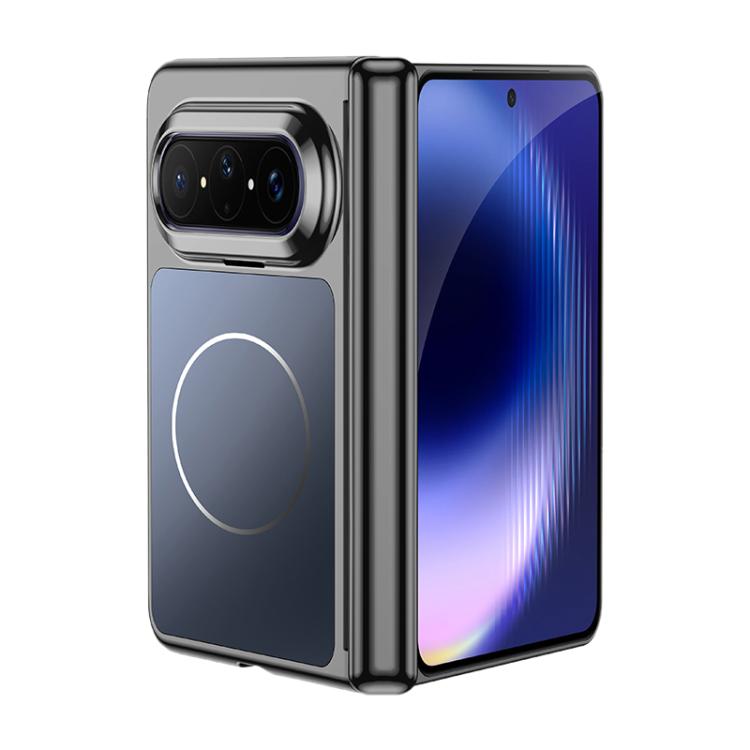 

For Huawei Pura X Max Electroplated Matte Hinge Thin Magnetic Ring Phone Case(Black)