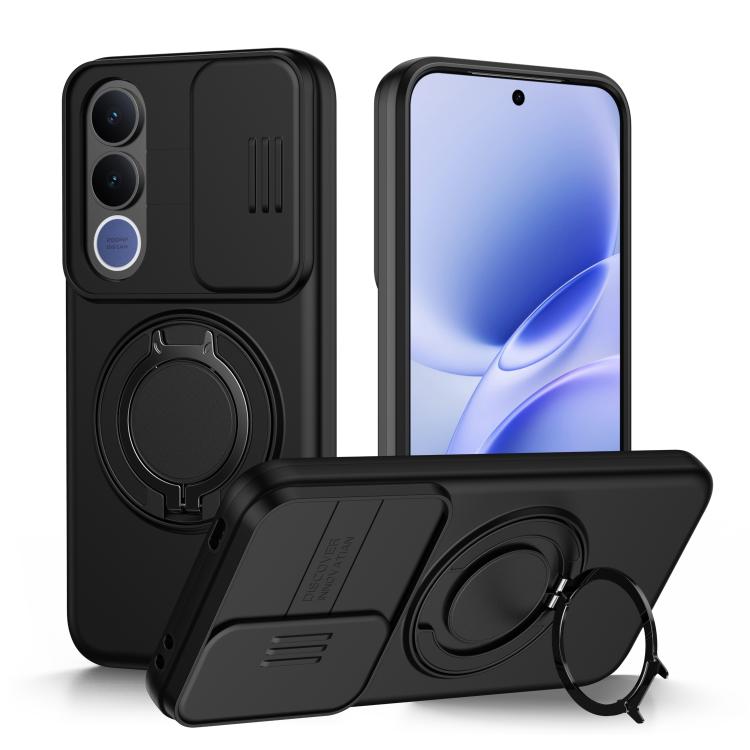 

For vivo V70 FE 5G Camera Sliding Shield Magnetic Rotation Holder Phone Case(Black)