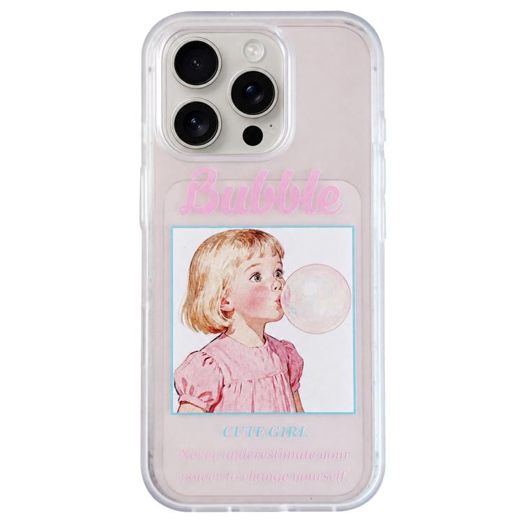 For iPhone 16 Pro Max Bubble Cute Couple Pic TPU Phone Case(Girl)