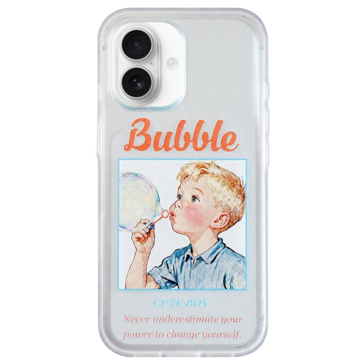 For iPhone 16 Bubble Cute Couple Pic TPU Phone Case(Boy)