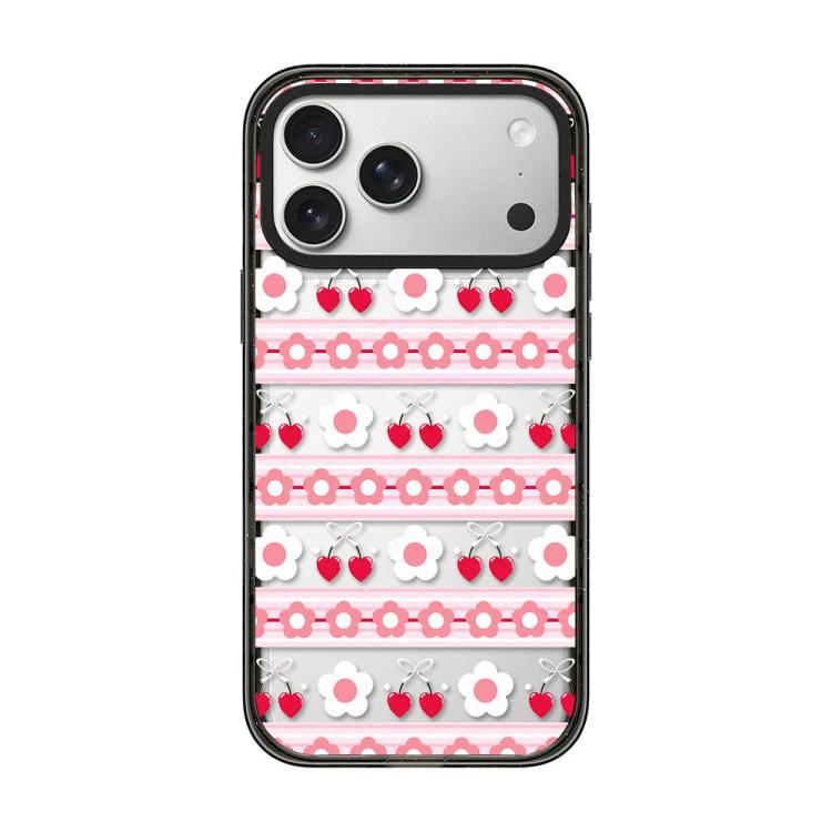

For iPhone 17 Pro Max Cream Cake Pattern Acrylic TPU Phone Case(Pink Striped Flower Heart)