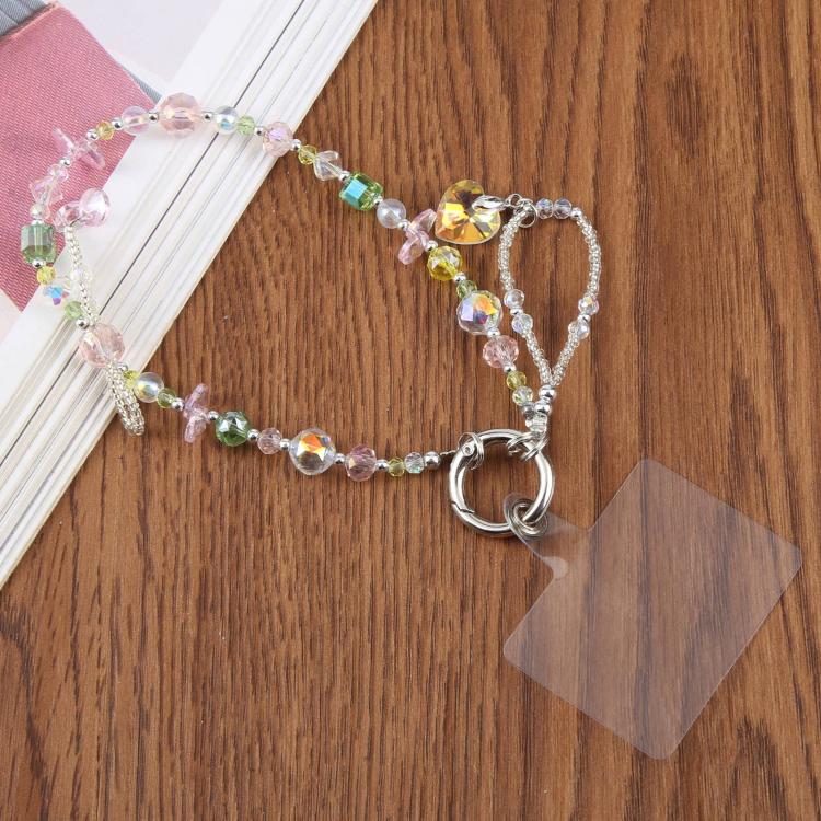 

Flat Disc Beaded Phone Charm Wrist Strap with Tether Pad for Women Girls(Pink Yellow)