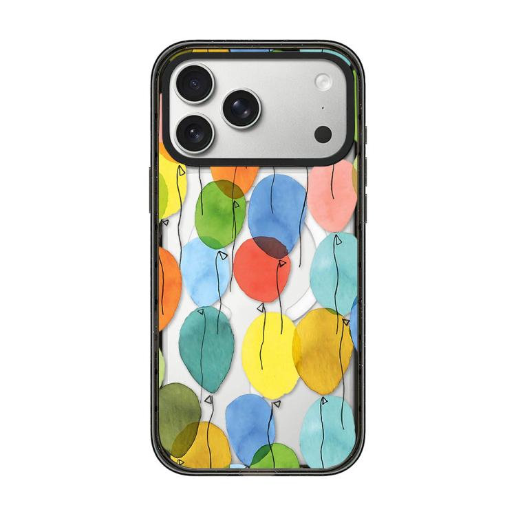 For iPhone 17 Pro Max Colorful Balloon Pattern Transparent Magnetic Acrylic TPU Phone Case(Watercolor Rainbow Balloons)