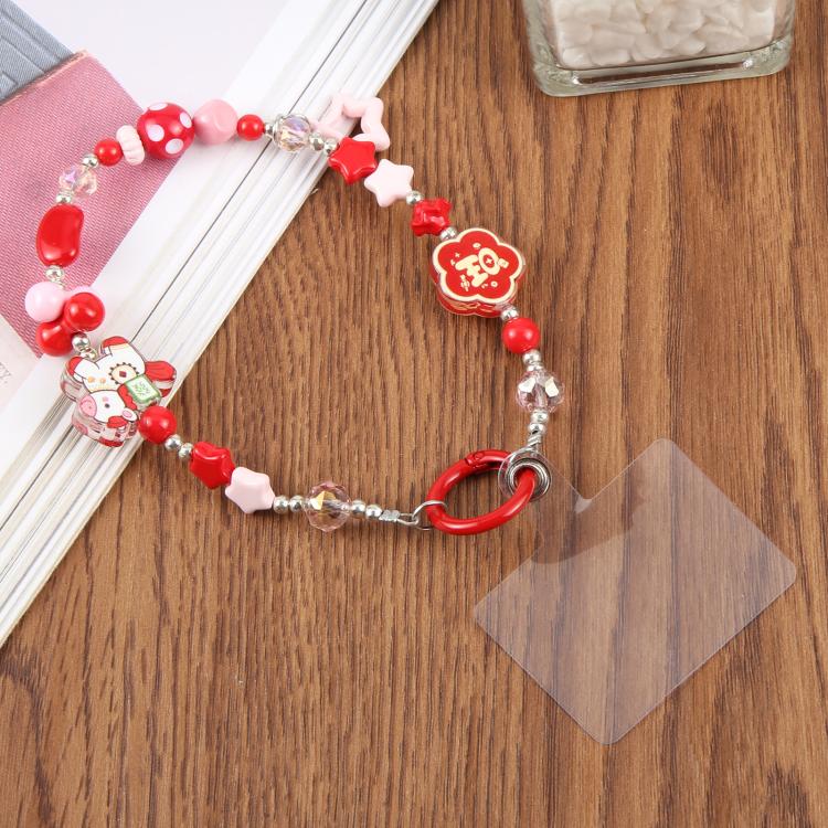 

Horse Stars Beaded Phone Charm Wrist Strap with Tether Pad for Women Girls(Red Pink Stars)