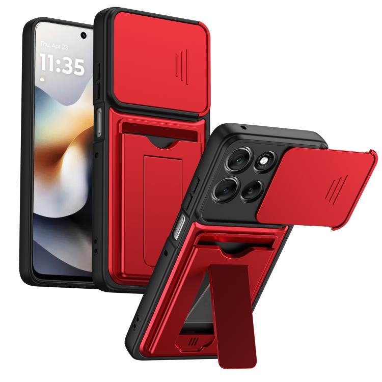 

For Motorola Edge 70 5G / Moto X70 Air 5G Card Holder Series Sliding Lens Cover PC Hybrid TPU Phone Case(Red)