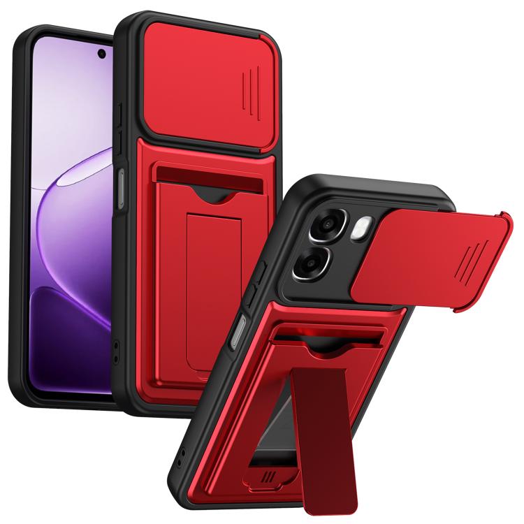 For OPPO A6 4G / A6 5G / A6x 4G / A6x 5G Card Holder Series Sliding Lens Cover PC Hybrid TPU Phone Case(Red)