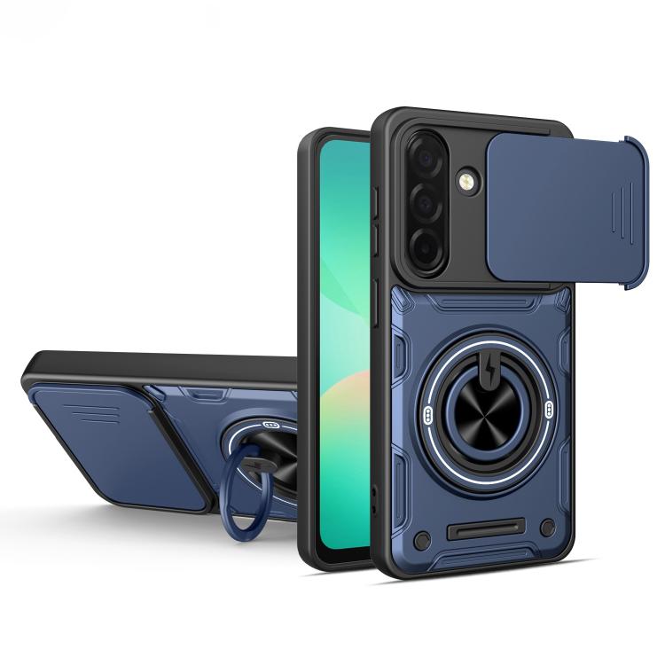 For Galaxy S26 5G Multifunctional Sliding Camshield Ring Holder Phone Case(Blue)