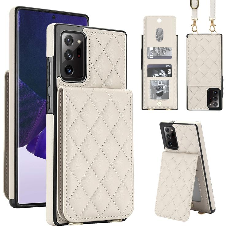 

For Galaxy Note20 Ultra Crossbody Rhombic RFID Blocking Card Holder Phone Case(White)