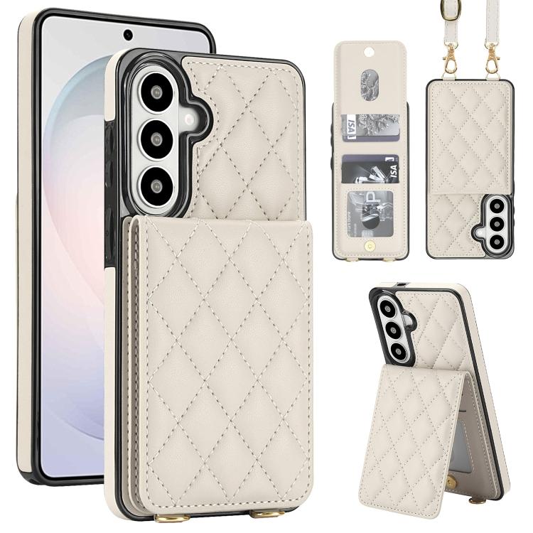 For Galaxy A57 5G Crossbody Rhombic RFID Blocking Card Holder Phone Case(White)