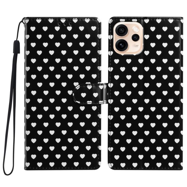 

For OPPO Reno15 Pro India Hearts Pattern Buckle Vegan Leather Phone Case with Strap(Black Hearts)