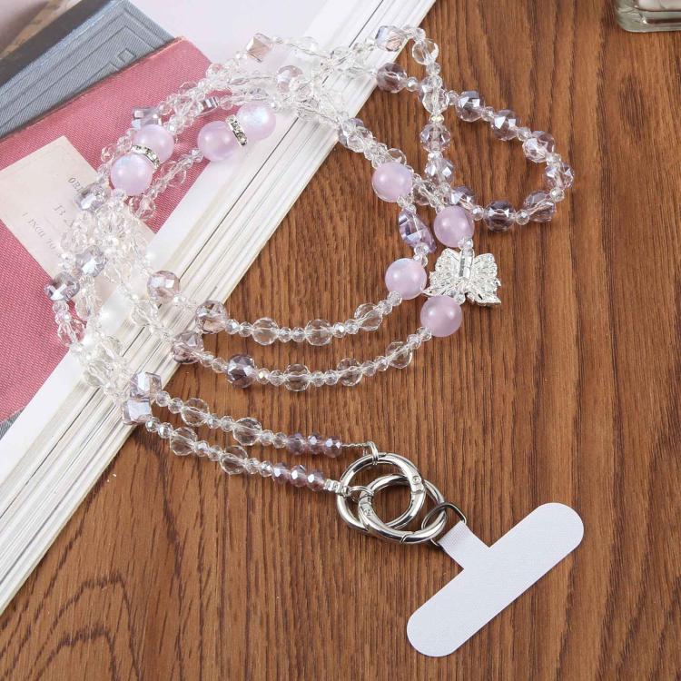 Alloy Butterfly Pearl Beaded Crossbody Phone Lanyard Strap(Purple)
