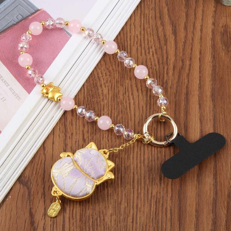 Lucky Cat Beaded Phone Charm Strap(Pink)