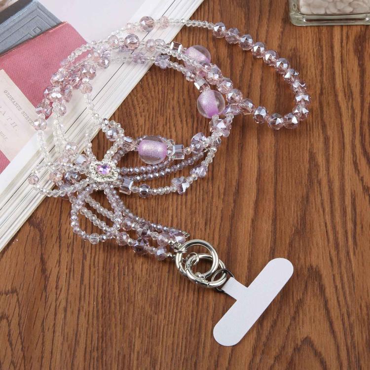 Bow Beaded Crossbody Phone Lanyard Strap(Purple)