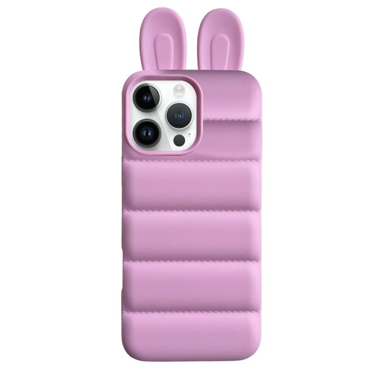For iPhone 12 Pro Max Bunny Ears Puffer TPU Phone Case(Rose Red)