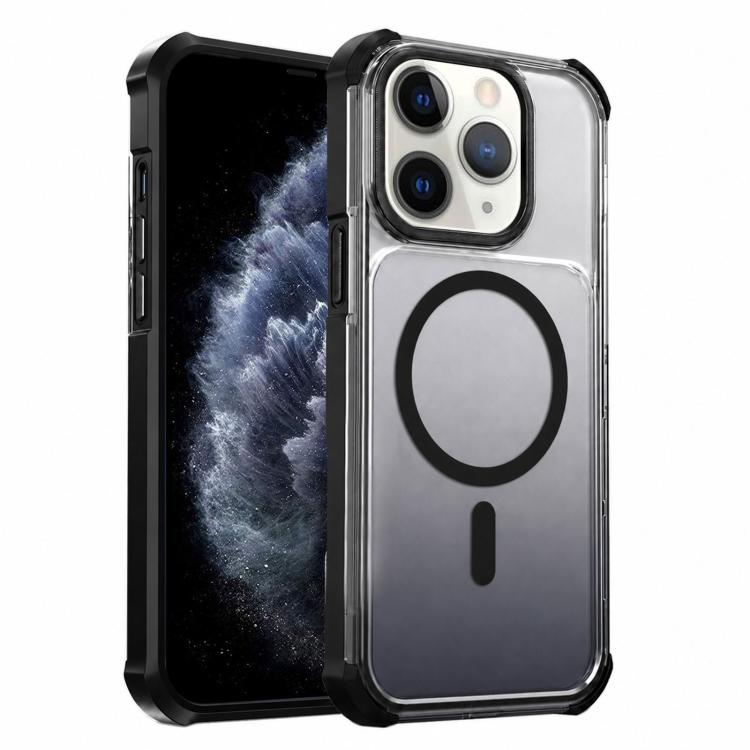 

For iPhone 11 Pro Max Transparent Gradient Magnetic Phone Case(Black)