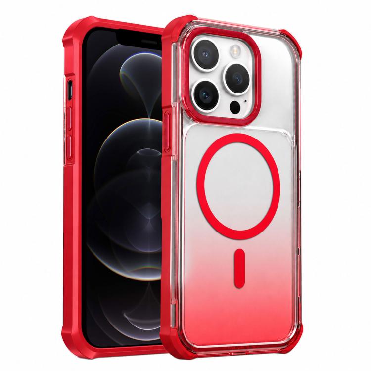 For iPhone 12 Pro Max Transparent Gradient Magnetic Phone Case(Red)
