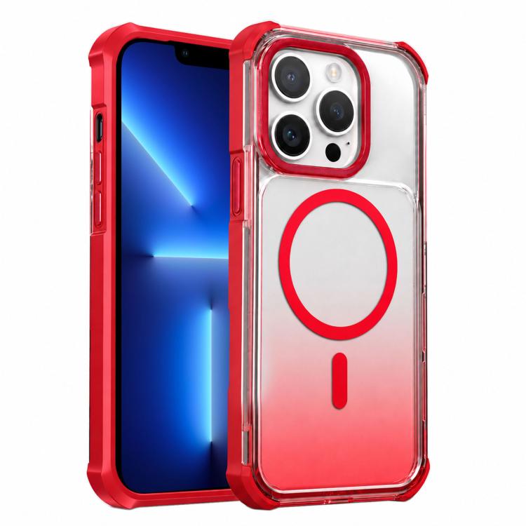 For iPhone 13 Pro Transparent Gradient Magnetic Phone Case(Red)