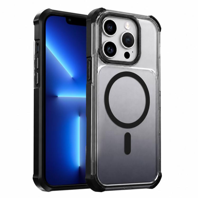 For iPhone 13 Pro Max Transparent Gradient Magnetic Phone Case(Black)