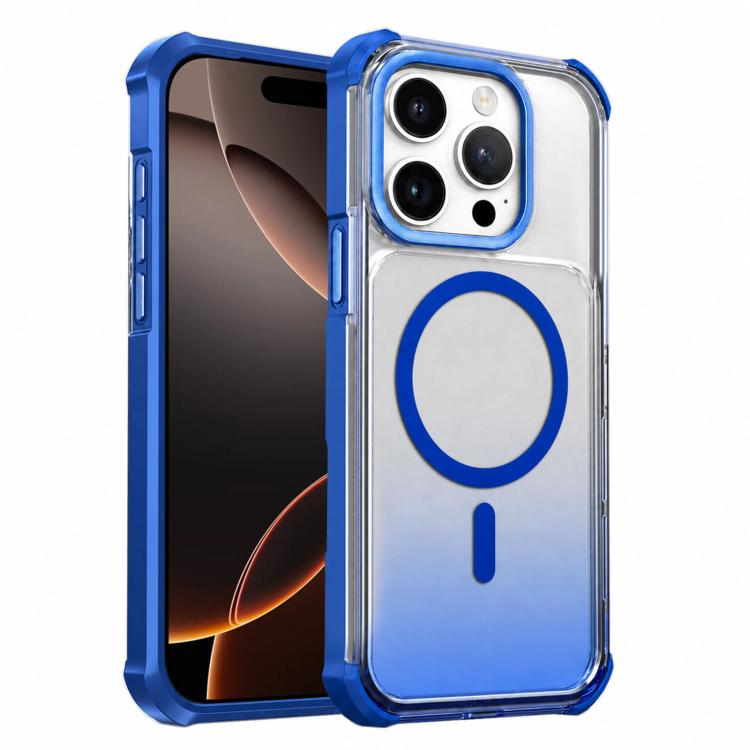 For iPhone 16 Pro Max Transparent Gradient Magnetic Phone Case(Blue)