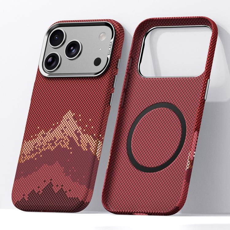 For iPhone 17 Pro SULADA Kevlar Pixel Grid Texture Magnetic Phone Case(Red)