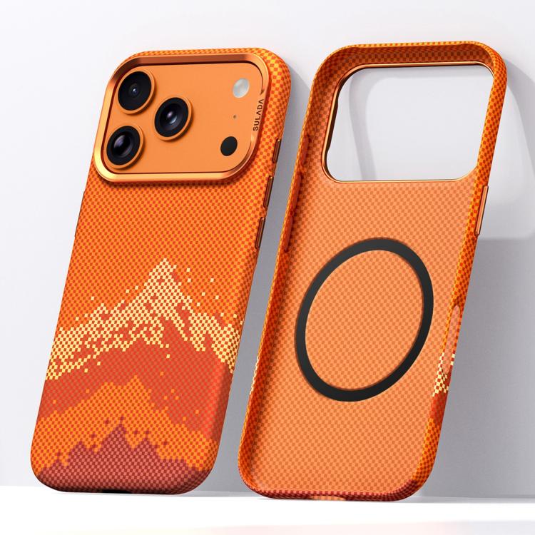 For iPhone 18 Pro Max SULADA Kevlar Pixel Grid Texture Magnetic Phone Case(Orange)