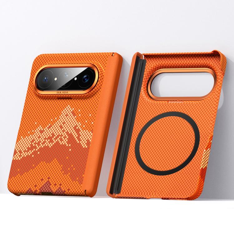 

For Huawei Pura X Max SULADA Kevlar Pixel Grid Texture Magnetic Phone Case(Orange)