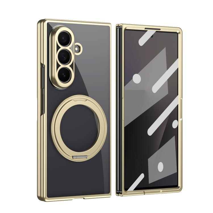 

For Galaxy Z Fold8 Ultra 5G Clear Plated Magnetic Ring Holder Integrated Film Phone Case(Gold)