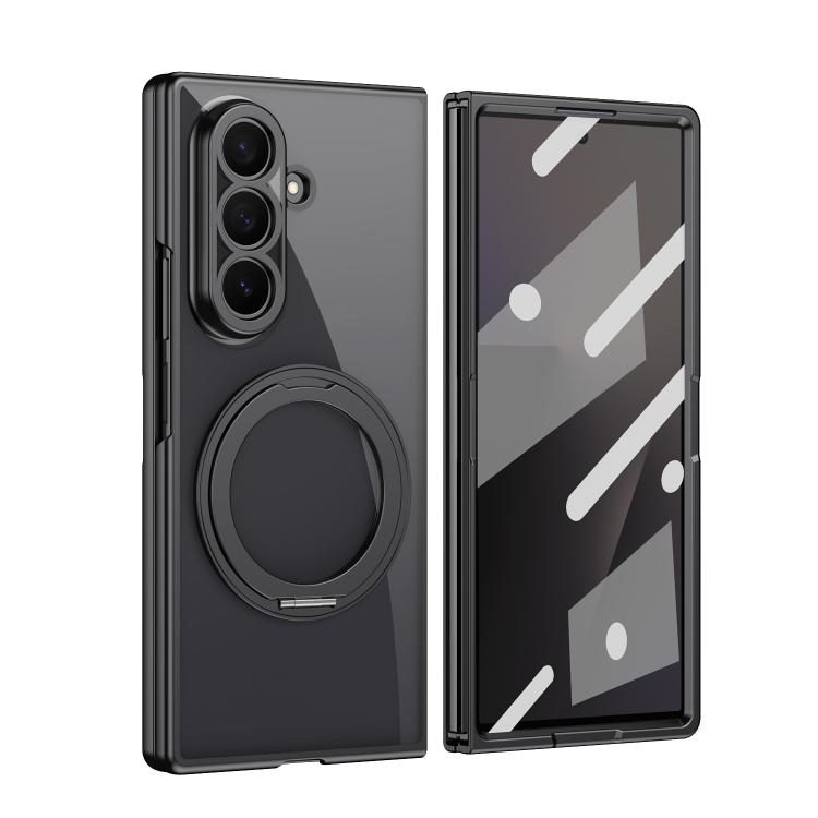 For Galaxy Z Fold6 Clear Plated Magnetic Ring Holder Integrated Film Phone Case(Black)