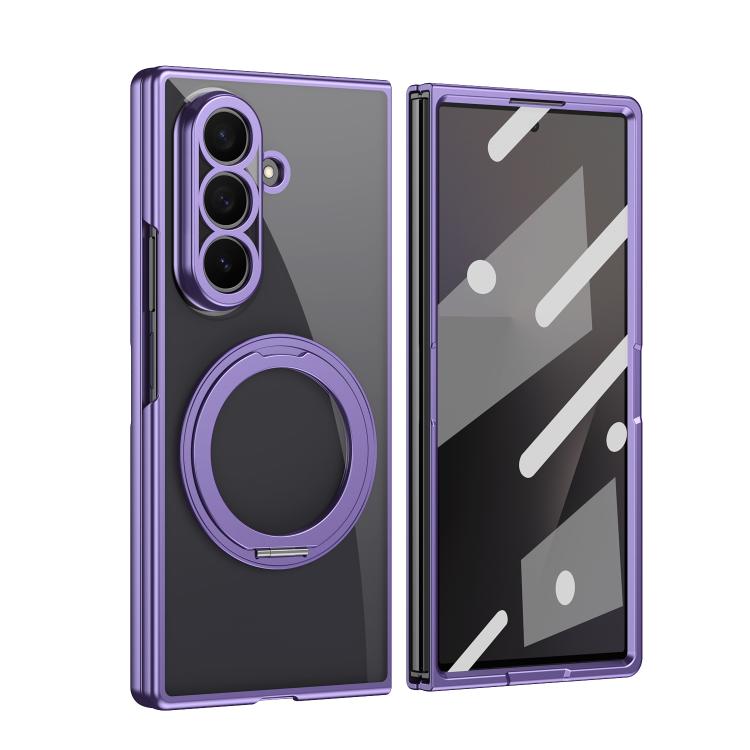 For Galaxy Z Fold5 Clear Plated Magnetic Ring Holder Integrated Film Phone Case(Purple)