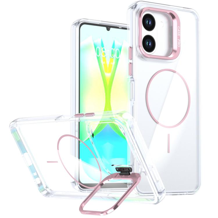 

For Tecno Spark Go 3 Bright Color Clear MagSafe Lens Frame Holder Phone Case(Pink)