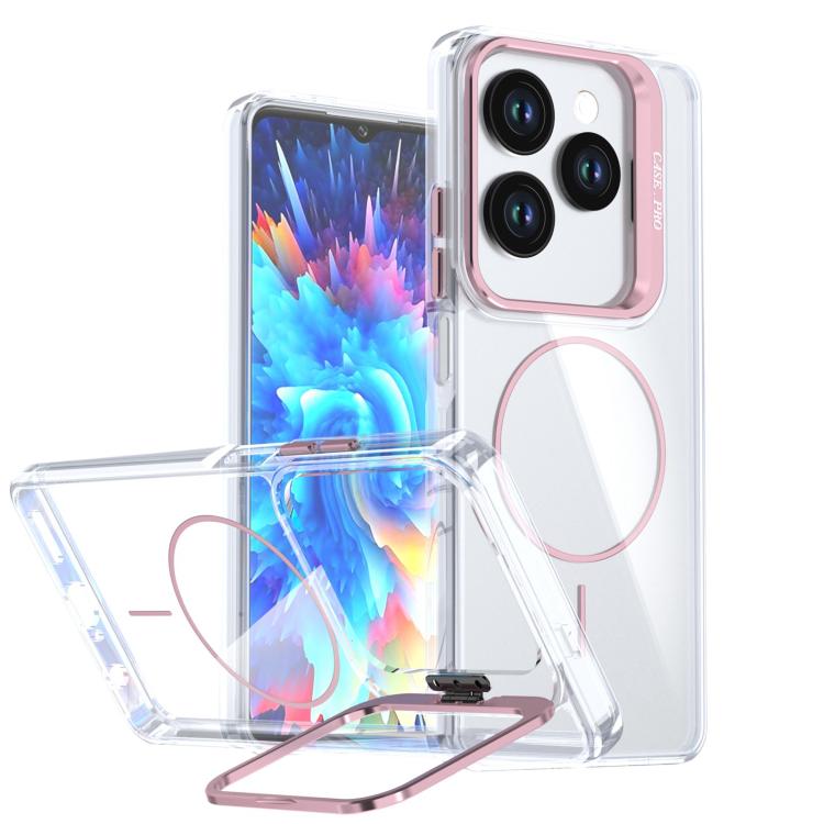 

For Infinix Hot 40 / Hot 40 Pro Bright Color Clear MagSafe Lens Frame Holder Phone Case(Pink)