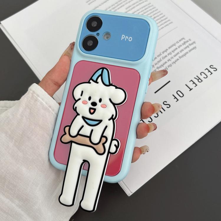 For iPhone 17 Color Block Animal Holder Phone Case(Red Blue)