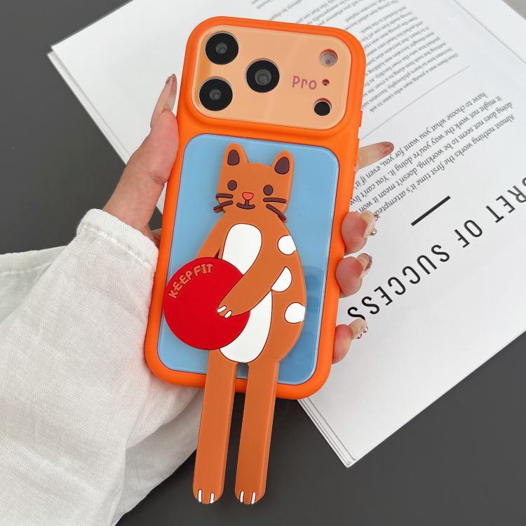 

For iPhone 17 Pro Color Block Animal Holder Phone Case(Blue Orange)