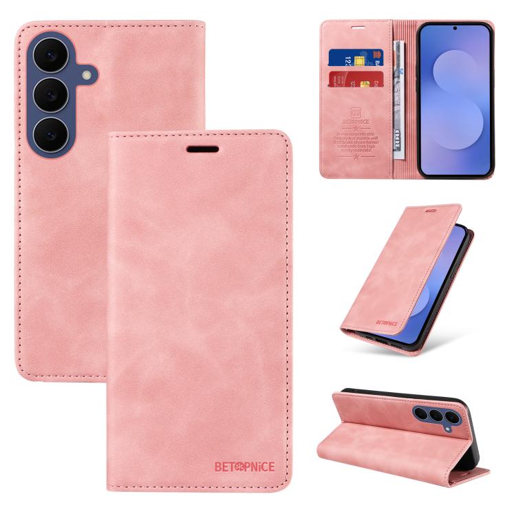 For Galaxy S26 FE 5G BETOPNICE Suction RFID Anti-theft Leather Phone Case(Pink)