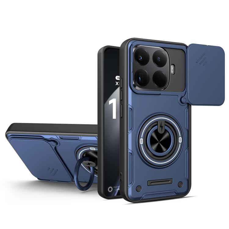 For Xiaomi 15T Pro 5G Multifunctional Sliding Camshield Ring Holder Phone Case(Blue)