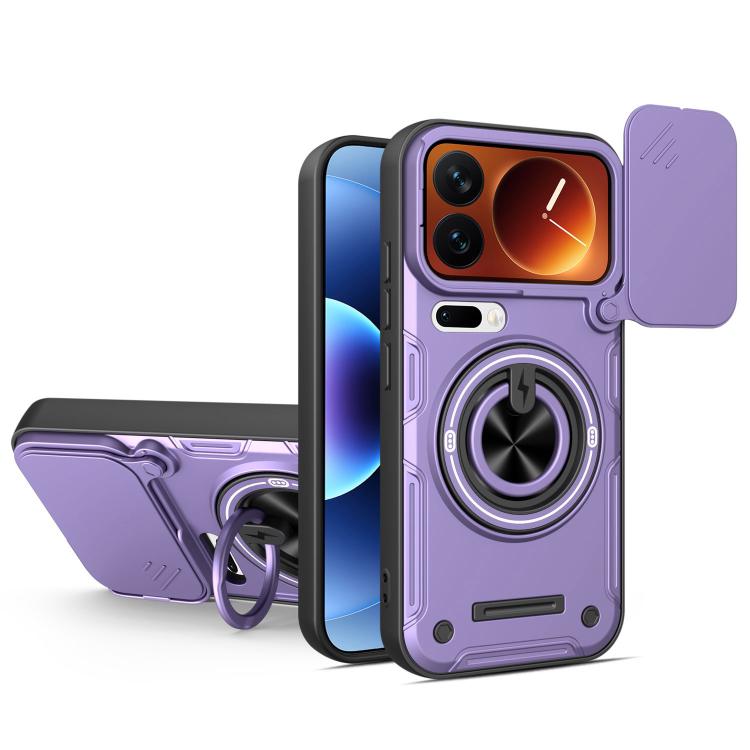 For Xiaomi 17 Pro Multifunctional Sliding Camshield Ring Holder Phone Case(Purple)