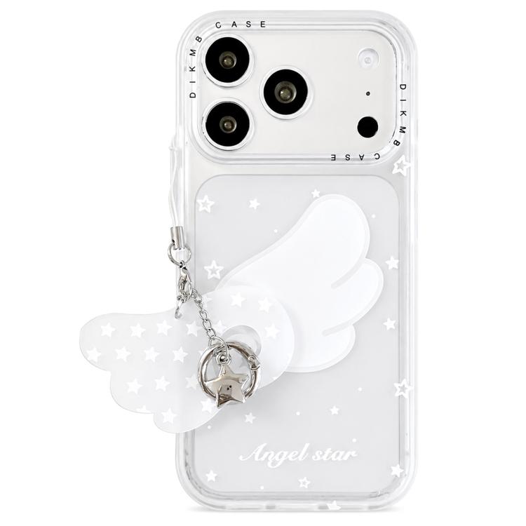 For iPhone 17 Pro Skin Feel Frosted Cartoon Sticker Acrylic Phone Case with Pendant(Star Wings)
